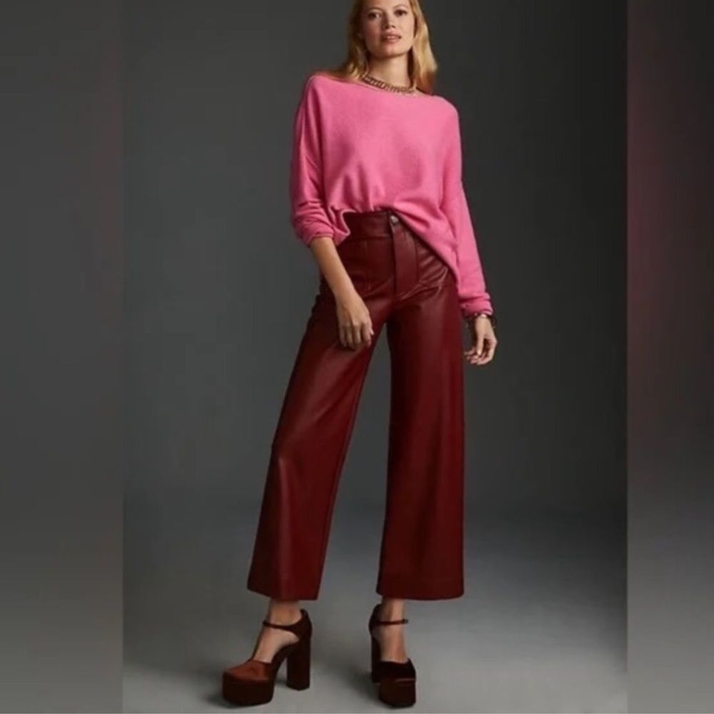 Anthropologie Leather Burgundy Pants